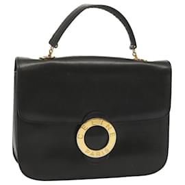 Céline-CELINE Circle Hand Bag Leather Black Auth bs12765-Black