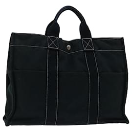 Hermès-HERMES Deauville MM Tote Bag Toile Noir Auth bs12721-Noir