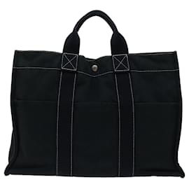 Hermès-HERMES Deauville MM Tote Bag Canvas Black Auth bs12721-Black