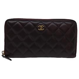 Chanel-CHANEL Matelasse Long Wallet Lamb Skin Wine Red CC Auth 68987-Other