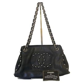 Chanel Piccola Borsa Tote in Pelle di Agnello Nera Morbida con Perle e Finiture Argento Nero Silver hardware