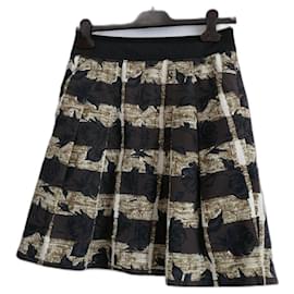 Kenzo-Kenzo pleated skirt-Black,Cream,Bronze,Dark brown