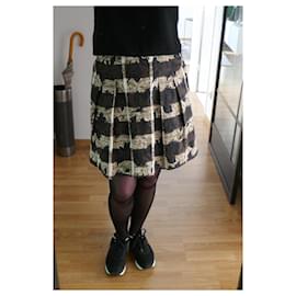 Kenzo-Kenzo pleated skirt-Black,Cream,Bronze,Dark brown