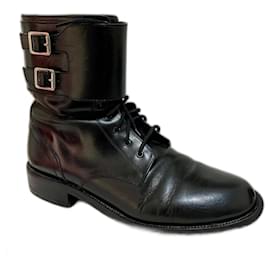 Saint Laurent-Patti black leather army combat boots-Black