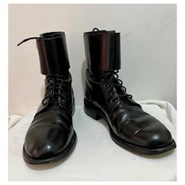 Saint Laurent-Patti black leather army combat boots-Black