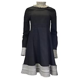 Autre Marque-Duncan Black / White Polka Dot Printed Long Sleeved Cotton Dress-Black