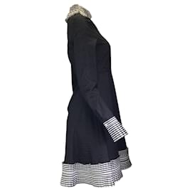 Autre Marque-Duncan Black / White Polka Dot Printed Long Sleeved Cotton Dress-Black