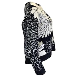 Autre Marque-Lamberto Losani Black / White Floral Patterned Long Sleeved Knit Sweater-Black