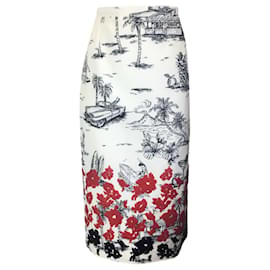Autre Marque-NO. 21 White Multi Sequined Printed Mid-Length Cotton Pencil Skirt-White