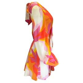 Autre Marque-Rebecca Vallance Rosa / Mini abito in crêpe de Chine di seta a maniche lunghe con stampa Multi Paradise arancione-Multicolore