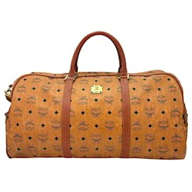 MCM-MCM Vintage Boston Bag 55 Travel Bag Weekender Cognac Brown LogoPrint Bag-Cognac