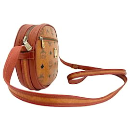 MCM-Bolso bandolera vintage MCM, bolso pequeño, color coñac marrón con estampado de logo.-Coñac