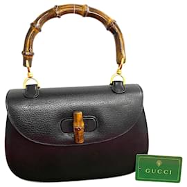 Gucci-Sac à main en cuir Gucci Bamboo Flap Top Handle Bag en excellent état-Autre