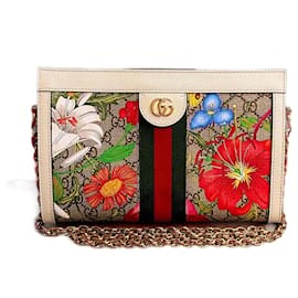 Gucci-Gucci GG Supreme Flora Ophidia Bolsa de ombro com corrente Bolsa de ombro de lona em excelente estado-Outro