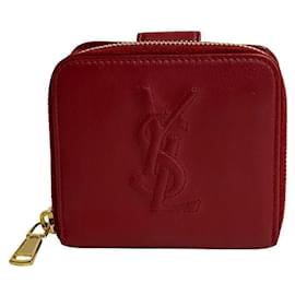 Yves Saint Laurent-Yves Saint Laurent Leather Monogram Zip Around Wallet  Leather Short Wallet in Very Good Condition-Other