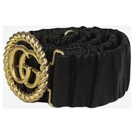 Gucci-Cinturón negro con emblema GG fruncido-Negro
