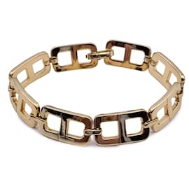 Christian Dior-Vintage Gold Metal Chain Link CD Logo Bracelet-Golden