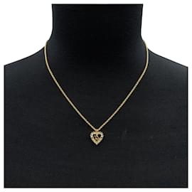 Christian Dior-Gold Metal Dior Oval Logo Rhinestones Necklace-Golden