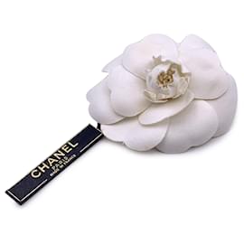 Chanel-vintage Tissu Blanc Camelia Camellia Fleur Broche Pin-Blanc
