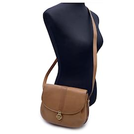 Gucci-Vintage Beige Leather Flap Crossbody Messenger Bag-Beige