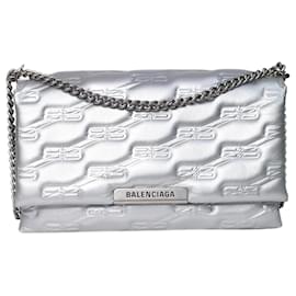 Balenciaga-Balenciaga Silver Triplet BB monogram shoulder bag - size-Silvery