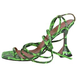 Amina Muaddi-Bright green snakeskin strappy sandal heels - size EU 39-Green