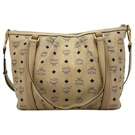 MCM-MCM Visetos shoulder bag ivory bag logo print medium handbag-Other