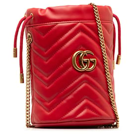 Gucci-Gucci Red Mini GG Marmont Matelasse Bucket Bag-Red