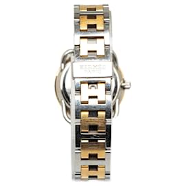 Hermès-Hermes Silber Quarz Edelstahl Arceau Uhr-Silber