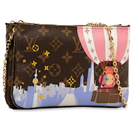 Louis Vuitton-Louis Vuitton Brown Monogram Double Zip Pochette Illustre Vivienne Shanghai-Brown