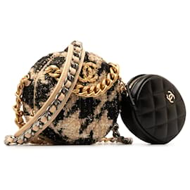 Chanel-Chanel Brown 19Borsa a tracolla K in tweed pied de poule-Marrone,Beige