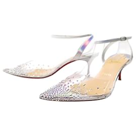 Christian Louboutin-NEW CHRISTIAN LOUBOUTIN SPIKAQUEEN SHOES 55 40 SILVER LEATHER PUMPS-Silvery