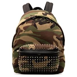 Yves Saint Laurent-Camo Print Studded Canvas Backpack 360206-Other