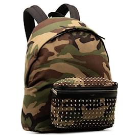 Yves Saint Laurent-Camo Print Studded Canvas Backpack 360206-Other