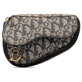 Dior-Dior Canvas Leather Saddle Pouch Cosmetic Bag-Blue