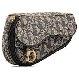 Dior-Dior Canvas Leather Saddle Pouch Cosmetic Bag-Blue