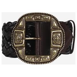 Etro-Dark brown woven leather belt-Brown
