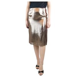 Lanvin-Gold metallic silk-blend midi skirt - size UK 10-Golden