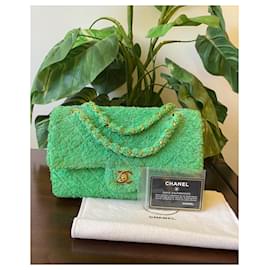 Chanel-Extremamente rara bolsa clássica de terry cloth verde Kelly da Chanel de 1994!-Verde,Gold hardware