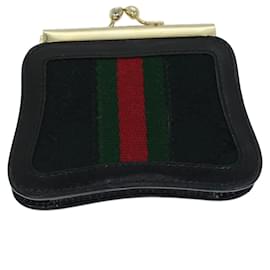 Gucci-GUCCI GG Canvas Web Sherry Line Gamaguchi Coin Purse Black Red Green Auth fm3299-Black,Red,Green