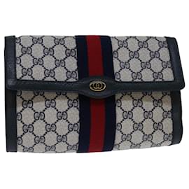 Gucci-GUCCI GG Supreme Sherry Line Clutch Bag PVC Navy Red 89 01 006 auth 68981-Red,Navy blue
