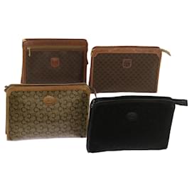Céline-CELINE Macadam Canvas Clutch Bag PVC 4Set Brown Black Auth 68347-Brown,Black