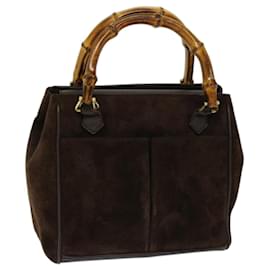 Gucci-GUCCI Bamboo Hand Bag Suede Brown 000 122 0316 Auth ep3824-Brown