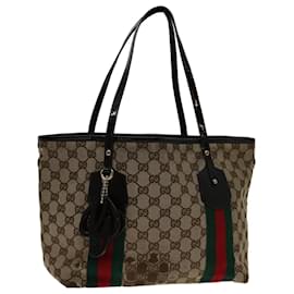 Gucci-GUCCI GG Canvas Web Sherry Line Tote Bag Beige Red Green 211971 auth 69638-Red,Beige,Green