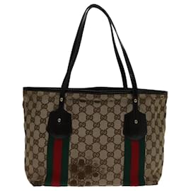 Gucci-GUCCI GG Canvas Web Sherry Line Tote Bag Beige Rojo Verde 211971 autenticación 69638-Roja,Beige,Verde