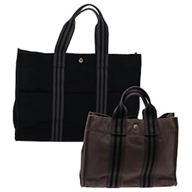 Hermès-HERMES Fourre Tout Hand Bag Canvas 2Set Black Gray Auth bs12725-Black,Grey