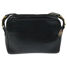 Gucci-GUCCI Web Sherry Line Shoulder Bag Leather Black Red Green Auth ep3751-Black,Red,Green