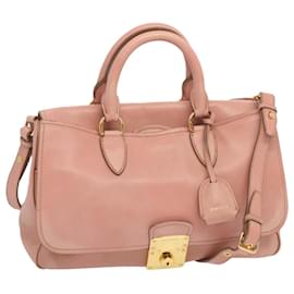 Miu Miu-Miu Miu Madras Hand Bag Leather 2way Pink Auth yb528-Pink