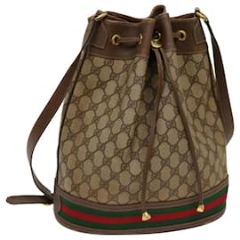 Gucci-GUCCI GG Supreme Web Sherry Line Shoulder Bag PVC Beige Red 40 02 085 auth 69331-Red,Beige