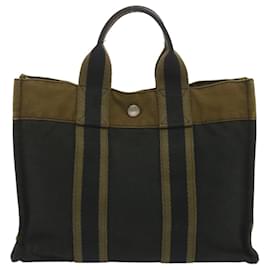 Hermès-HERMES Fourre Tout PM Hand Bag Canvas Khaki Black Auth bs12717-Black,Khaki